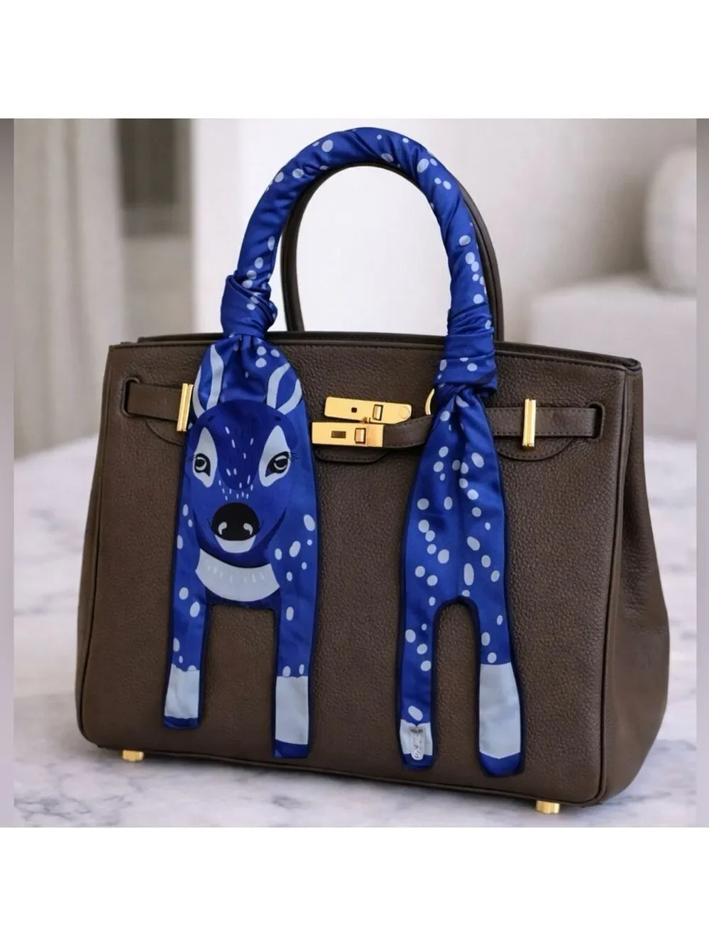 SPOTTED FAWN SCARF BANDEAU PURPLE BLUE HAIR BAG NECK TIE NOVELTY DEER SCARF 46”